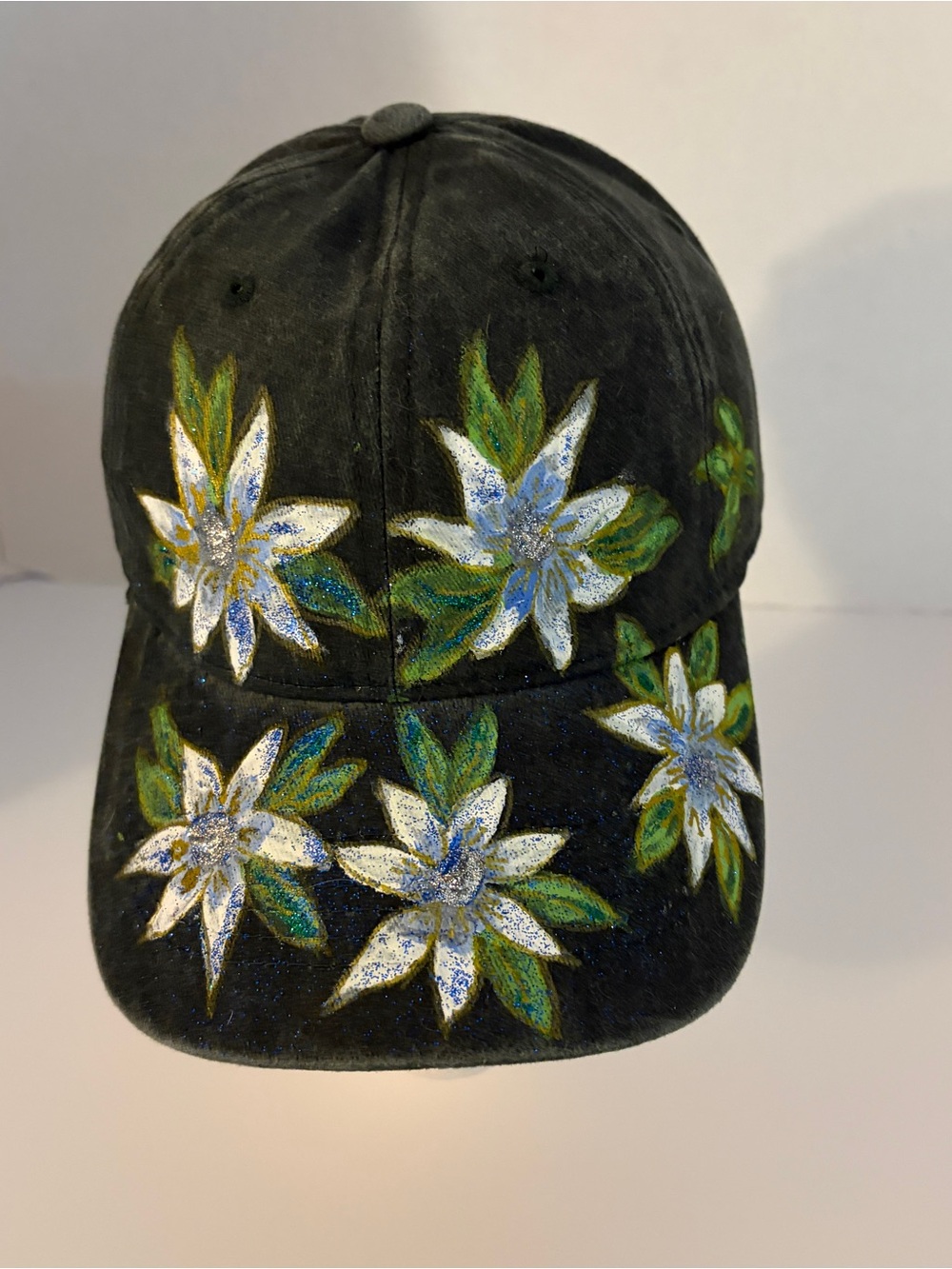 Black Floral Hand Painted Baseball Cap - Women's Accessory
